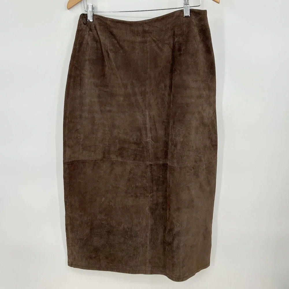 Coldwater Creek Skirt Womens PMD Brown Genuine Suede Midi Straight Western Boho